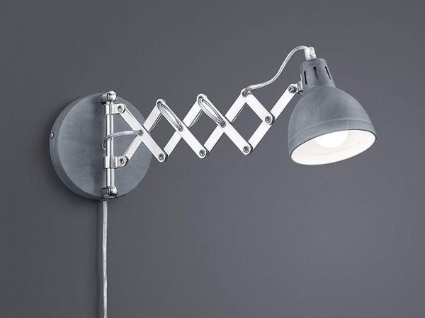 Verstellbare LED Wandleuchte mit Scherengelenk aus Metall in Betonfarben