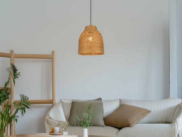 Pendelleuchte JOELINE mit Lampenschirm aus geflochtenem Papiergarn, Ø 25cm