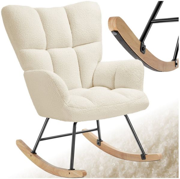 tectake Schaukelstuhl Relaxsessel Torve, gepolstert, Holzkufen, 120 kg Belastbarkeit (Set, 1 St), Kuscheliger Bouclé-Bezug mit stilvollem Steppmuster