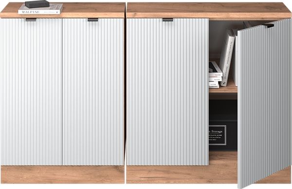 Küchenschrank für Dachschrägen R-Line Weiß Riffel 140 cm 2er Set Schrankkorpuss 60 cm Tiefe Vicco Bild 5