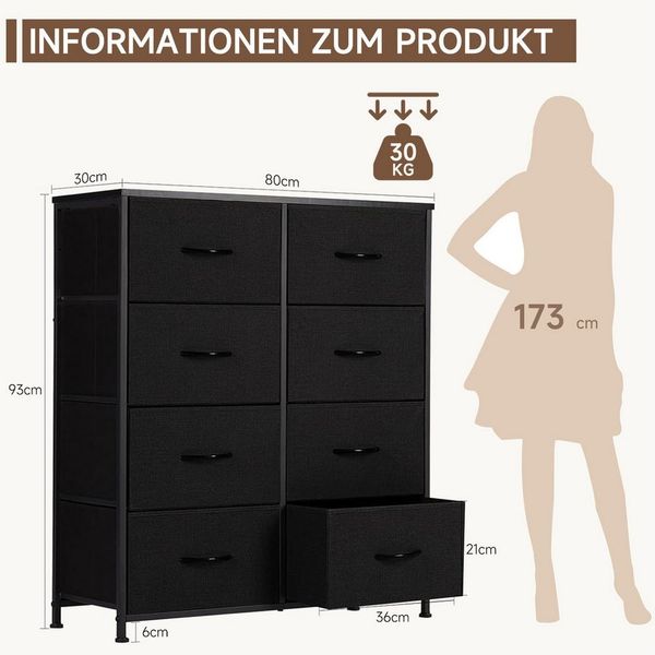 Refined Living Kommode Schubkastenkommode mit 2/4/5 /7/8/9 Schubladen stabilem Stahlrahmen (Sideboards mit Holzplatte und leicht zu ziehendem Griff für Schränke, wasserdicht Geeignet für Wohnzimmer, Kinderzimmer, Flur, Schlafzimmer), Große Kapazität, A...