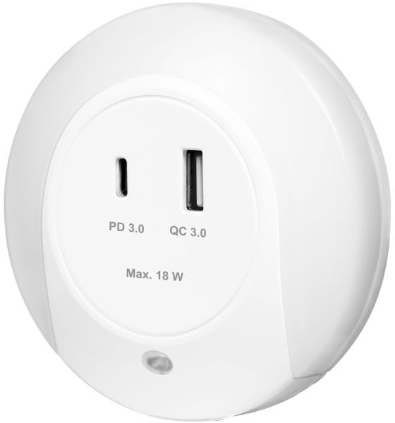 LED-Nachtlicht mit Dämmerungssensor und Ladegerät 18W PD QC