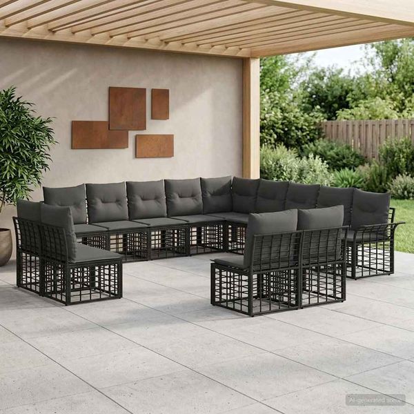 vidaXL Outdoor-Sofagarnitur 13 pcs Schwarz und Dunkelgrau Polyester 3437797