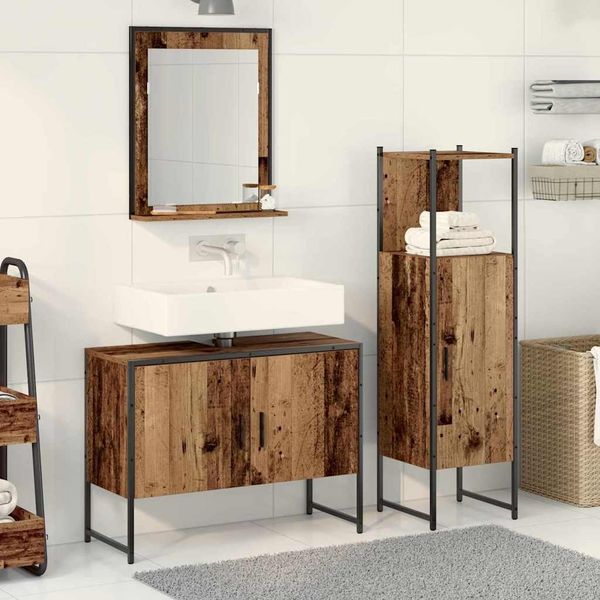 vidaXL Badezimmermöbel-Set mit Regal mit Tür 3 pcs Braun Holzwerkstoff 3334374
