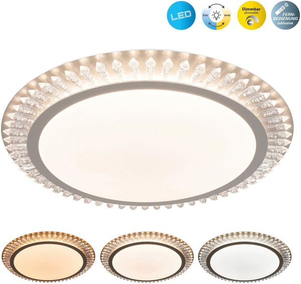 näve LED Deckenleuchte Madison, CCT - über Fernbedienung, Dimmfunktion, Fernbedienung, Infrarot inkl, LED fest integriert, warmweiß - kaltweiß, dimmbar, CCT-Farbwechsel in 3-Stufen, Fernbedienung, Diamantfacetten