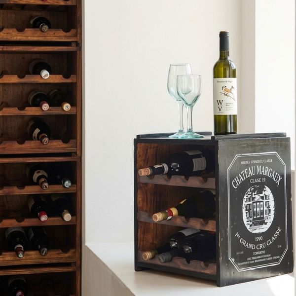 Flaschenbox SURAT Antique Grau Mahagoni 40cm Shabby Weinregal Cube Massivholz