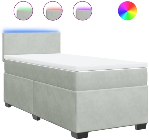 vidaXL Boxspringbett mit Matratze Hellgrau 90x190 cm Samt 3288480