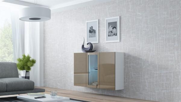 Sideboard Hängesideboard "LUGO" 120x38x90 cm Weiss/ Latte HGL mit LED