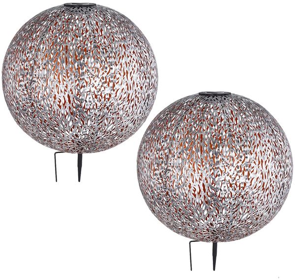 2er Set LED Solarleuchte, Kugel, Erdspieß, H 38 cm