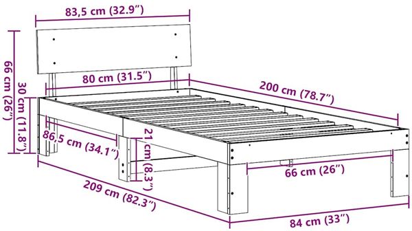 vidaXL Bettrahmen mit Kopfteil Natur 80 x 200 cm Massives Kiefernholz 872671 Bild 10