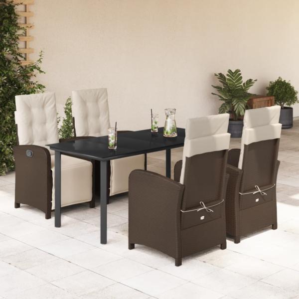 vidaXL 5-tlg. Garten-Essgruppe mit Kissen Braun Poly Rattan 3212552