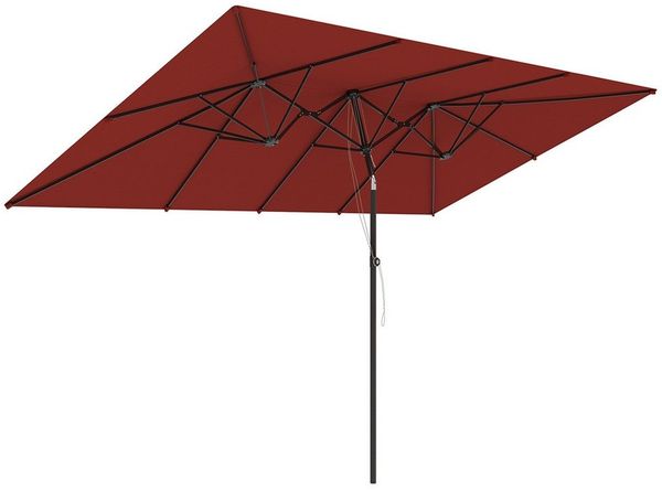 Outsunny Sonnenschirm mit Metallstange, LxB: 295x150 cm, Doppelsonnenschirm, Balkonschirm, für Balkon Terrasse Garten, Weinrot