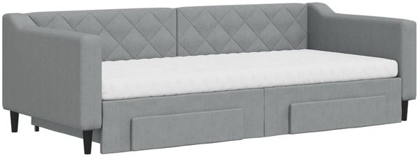 vidaXL Tagesbett Ausziehbar mit Schubladen Hellgrau 90x200 cm Stoff 3197480 Bild 3