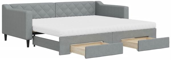 vidaXL Tagesbett Ausziehbar mit Schubladen Hellgrau 90x200 cm Stoff 3197480 Bild 2
