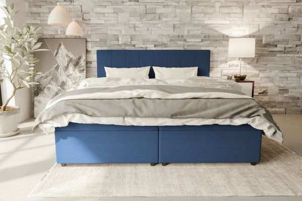 99rooms Kira Boxspringbett Cordstoff POSO Blau 140x200 cm