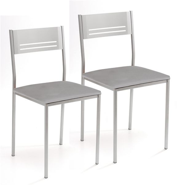 ASTIMESA Zwei Küchenstühle aus Metall, quadratisch, Kunstleder, Grau