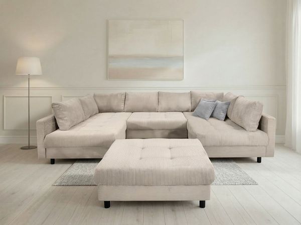 OTTO home Wohnlandschaft Antonia U-Form, B: 298 cm, Wohnlandschaft, Rückenkissen, 2 ottomane, Komfortablem Bonnelfederkern