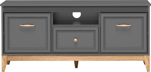 AX LIVING TV Lowboard Nymphen Dunkelgrau 1 Schublade 2 Türen MDF Eiche Beine