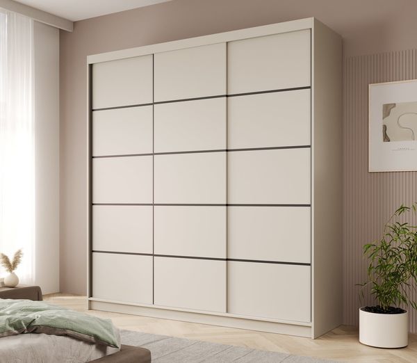MOEBLO Schiebetürenschrank Tagra 200 (3 Türen, 11 Einlegeböden, Kleiderstange, Laminat, Modernes Design, Schwebetürenschrank Schrank Garderobe Schiebtüren Schlafzimmer) (BxHxT): 200x215x58cm