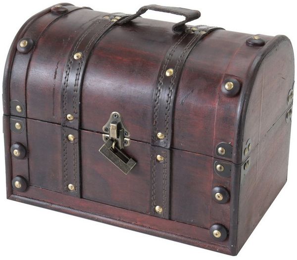 HMF Schatzkiste Schatztruhe aus Holz mit Metallschloss, dekorative Holztruhe 30 x 20 x 22 cm, Italien