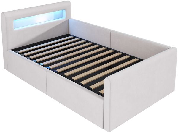 Polsterbett Kinderbett 90x200 cm mit LED, Nachtlicht, USB-Anschluss, hydraulischem Stauraum, ohne Matratze Bild 6