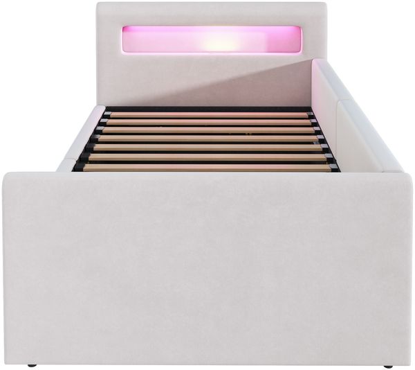 Polsterbett Kinderbett 90x200 cm mit LED, Nachtlicht, USB-Anschluss, hydraulischem Stauraum, ohne Matratze Bild 8