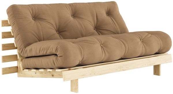 Karup Schlafsofa ROOTS 160 cm Polster MOCCA Ausziehsofa Gestell Kiefer Massivholz