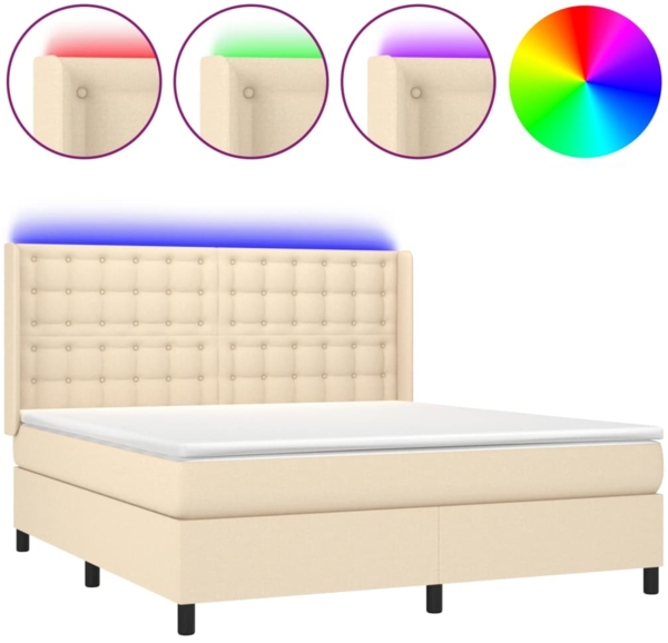 vidaXL Boxspringbett mit Matratze & LED Stoff Creme 160x200 cm