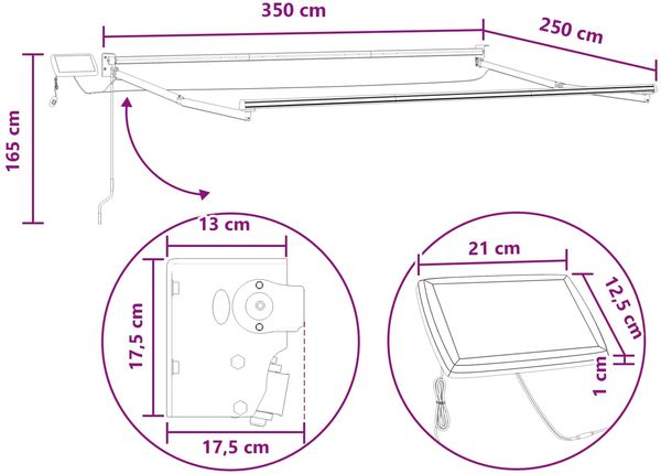 vidaXL Manuelle Gelenkarmmarkise mit LEDs, Hellgrau und Weiß, 2.5 x 3.5 Bild 9