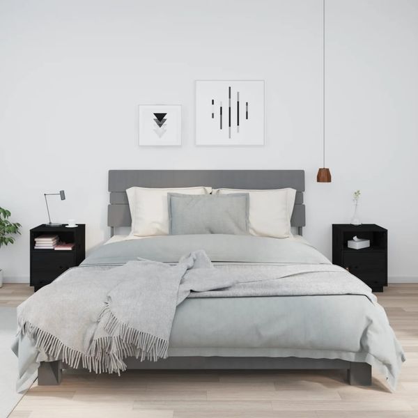 Nachttische 2 Stk. Schwarz 40 x 34 x 55 cm Massivholz Kiefer [818324]