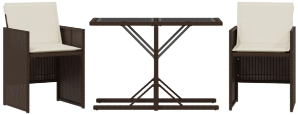 vidaXL 3-tlg. Bistro-Set mit Kissen Braun Poly Rattan 365065