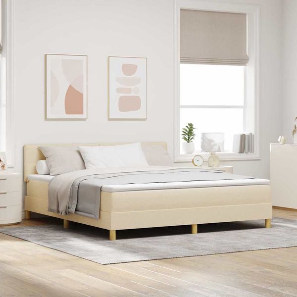 vidaXL Boxspringbett mit Kissen mit Kopfteil Creme 180 x 200 cm Stoff 3338942
