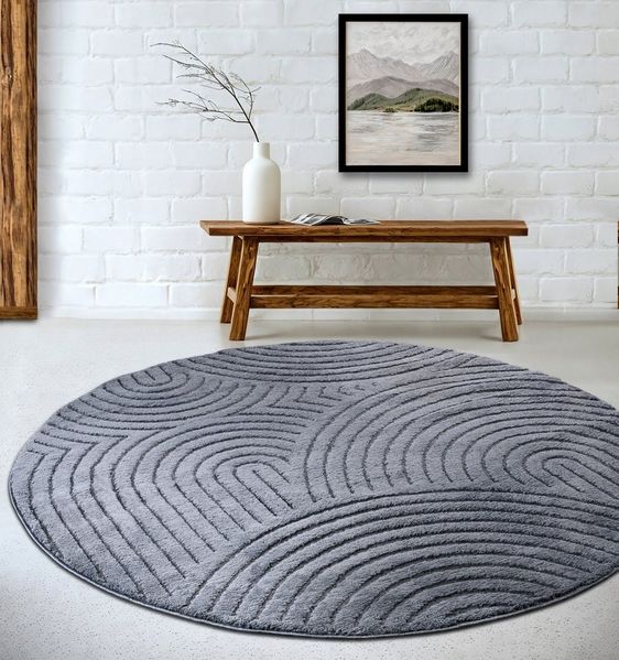 ELLE DECORATION Designteppich Panglao, eckig, rund und Läufer, rechteckig, Höhe: 14 mm, flauschiger uni Kurzflor, Hoch Tief Struktur, modern, Wohnzimmer