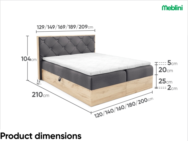 MEBLINI Boxspringbett LOFTY 12 180x200 cm mit Bettkasten – H4/Dunkelgrau Samt Polsterbett - Doppelbett mit Topper & Taschenfederkern-Matratze Bild 7