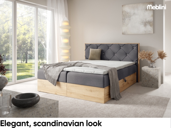 MEBLINI Boxspringbett LOFTY 12 180x200 cm mit Bettkasten – H4/Dunkelgrau Samt Polsterbett - Doppelbett mit Topper & Taschenfederkern-Matratze Bild 3