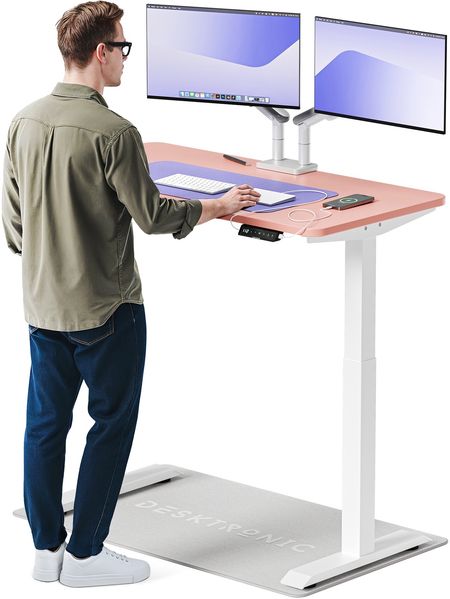 Desktronic HomeOne Elektrisch höhenverstellbarer Schreibtisch 120x60cm Weiß/Rosa mit Memory-Funktion, Anti-Kollisions Technologie, USB-A und USB-C-Ladeanschlüssen