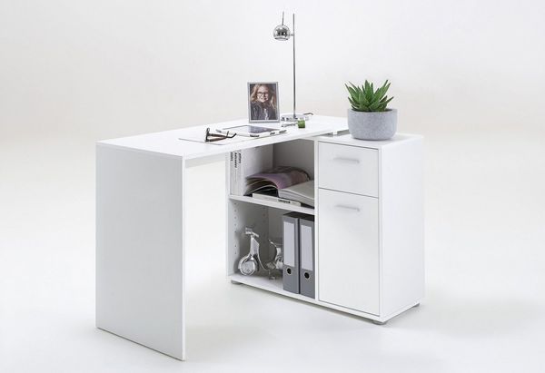 FMD Eckschreibtisch AUGSBURG, Schreibtisch/Sideboard m. Stauraum, beidseitig montierb, 117/148 cm