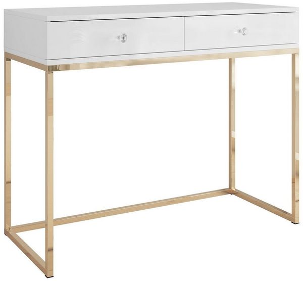 Lookway Konsolentisch BLANCO mit Schubladen Gold Chrom