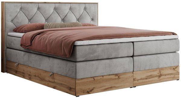 MKS MÖBEL Boxspringbett VENETO KING (Doppelbett, Multipocket-Matratzen, Topper T25/Visco, T30-Schaum), zwei Bettkästen und Rahmen in Eichen-Optik, Schlafzimmer, Polsterbett
