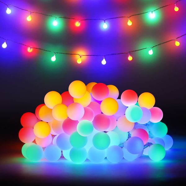 100 LED Lichterkette Strombetrieben,15M Lichterkette Kugel RGB mit Stecker für Außen und Innen,IP44 Wasserdicht Lichterketten mit Dimmbar Fernbedienung,Ideal für Zimmer,Weihnachten,Party,Garten