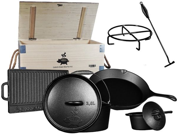 Grillschweine Grilltopf Grillschweine Dutch Oven Starter Kit - kleine Produktionsfehler, Gusseisen (8-tlg)