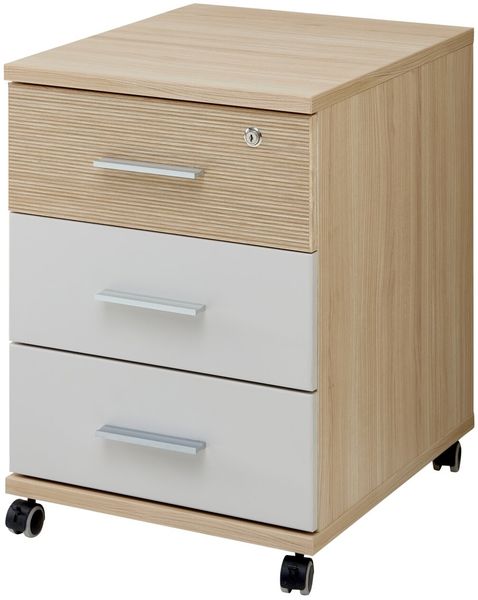 Stylife 'BASEL OFFICE' Rollcontainer, Holznachbildung Riva Eiche Kaschmir, 45 x 64 x 55 cm, mit Softclose und 3 Schubladen