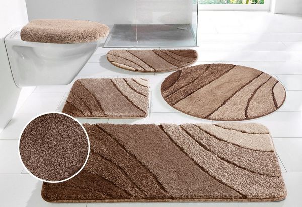 OTTO home Badematte Josie, Badvorleger, Badezimmer Teppich, Höhe 20 mm, rutschhemmend beschichtet, schnell trocknend, strapazierfähig, fußbodenheizungsgeeignet, Polyester, rund, Badteppich, Badematten, rechteckig, rund & als 3-tlg. Set erhältlich
