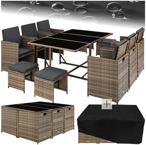 tectake Sitzgruppe Rattan Sitzgruppe, (Set, 12-tlg), für 6 bis 10 Personen