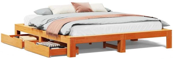 Doppelbett, Betten für Erwachsene, Massivholzbett ohne Matratze Wachsbraun 180x200 Kiefernholz de4110