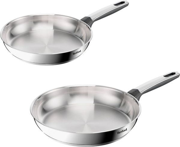 Tefal Pfannen-Set Emotion+, Edelstahl (Set, 2-tlg, je 1 Pfanne 24/28 cm), Premium Edelstahl, Induktion, spülmaschinenfest, hochglanzpoliert