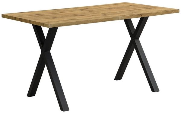 KLAM HOME Esstisch Moderner Esstisch Mit Kreuzbein Design In Eiche Und Schwarz (140x80cm Rechteckiger Tisch Aus Schmiedeeisen Und MDF), Vielseitiger Ess- Und Couchtisch Mit Hoher Tragkraft