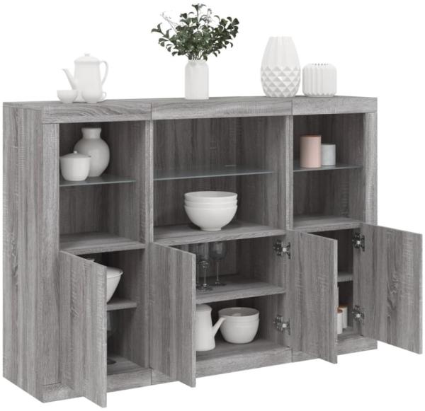 vidaXL Sideboards mit LED-Leuchten 3 Stk. Grau Sonoma Holzwerkstoff 3209112