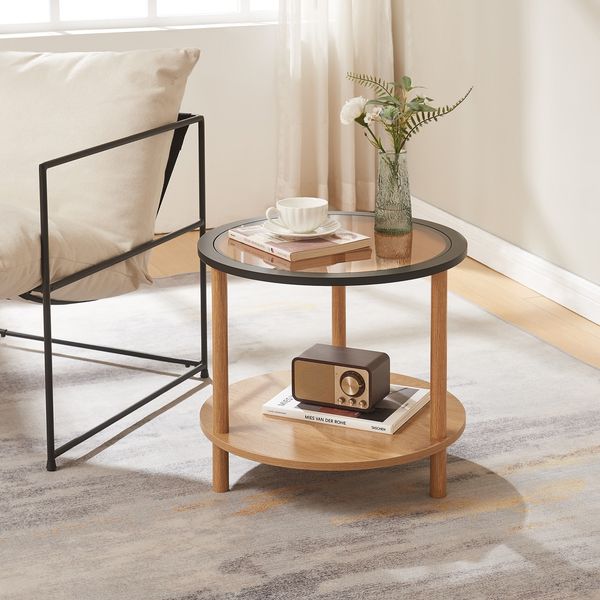 Beistelltisch Latama mit Glasplatte Ø51x45 cm Natur/Schwarz/Bronzeglas [en. casa]
