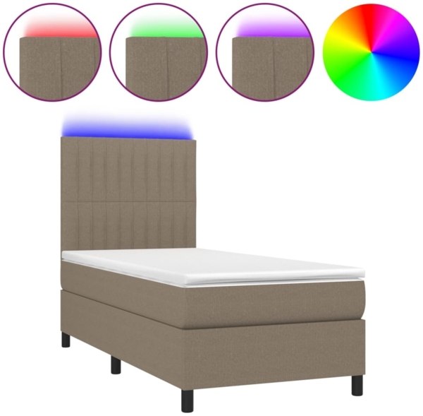 vidaXL Boxspringbett mit Matratze & LED Taupe 90x200 cm Stoff 3135009